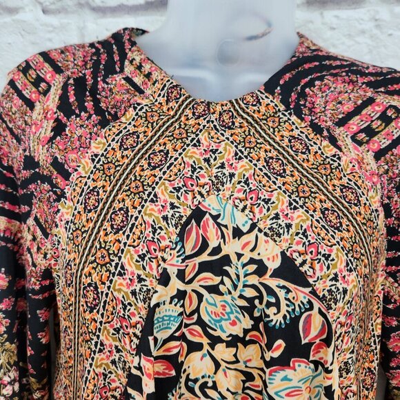Free People Black Multi Boho Bell Sleeve Stevie Tunic Mini Dress Extra Small - Picture 4 of 16
